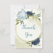 ネイビーほこりっぽい青い葉花は結婚緑 サンキューカード (正面)
