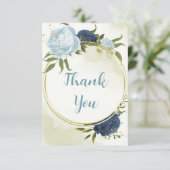 ネイビーほこりっぽい青い葉花は結婚緑 サンキューカード (スタンド正面)