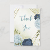 ネイビーほこりっぽい青い葉花は結婚緑 サンキューカード (正面)