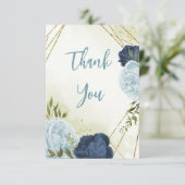 ネイビーほこりっぽい青い葉花は結婚緑 サンキューカード (スタンド正面)