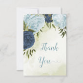 ネイビーほこりっぽい青い葉花は結婚緑 サンキューカード (正面)
