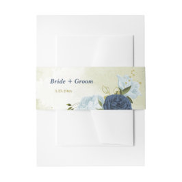 ネイビーほこりっぽい青い葉花は結婚緑 招待状ベリーバンド