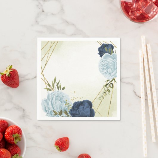 ネイビーほこりっぽい青結婚い花 スタンダードカクテルナプキン (インサイチュ)
