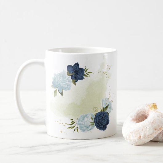 ネイビーほこりまみれの青いフローラ コーヒーマグカップ (ドーナツ)