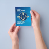 ネイビーをテーマにした卒業式パーティフォト招待状 チラシ (手)