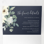 ネイビーアイボリーホワイトフローラウォーターカラーバンチ結婚ーズ 三つ折り招待状 (内部最初)