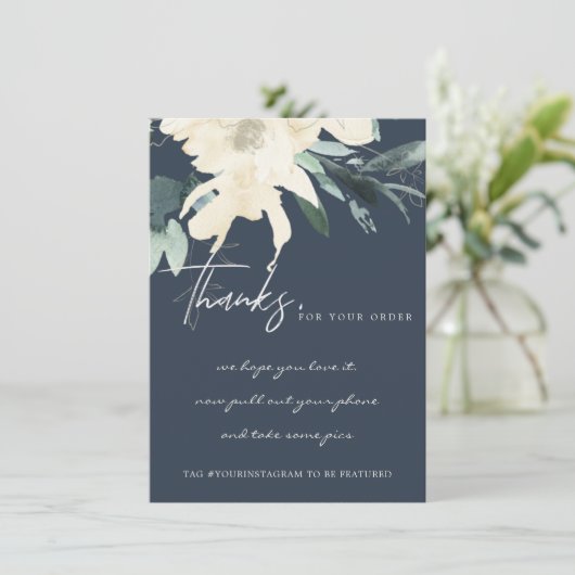 ネイビーアイボリーホワイトフローラ企業のビジネスロゴ サンキューカード (スタンド正面)
