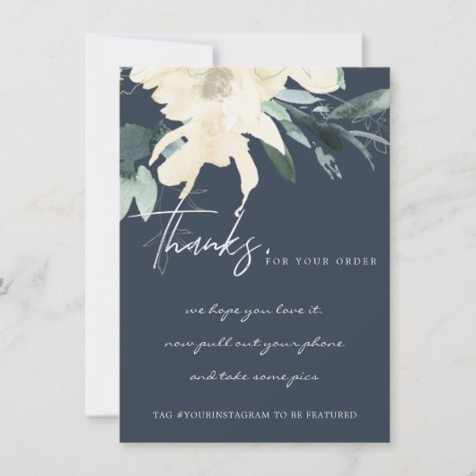 ネイビーアイボリーホワイトフローラ企業のビジネスロゴ サンキューカード (正面)