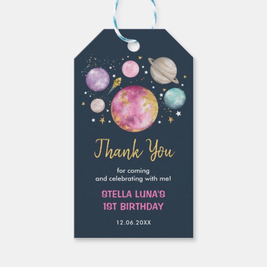 ネイビーアウター銀河系ガールファーストトリップのまわりにサン ギフトタグ (正面)