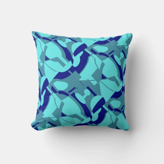 ネイビーアクア石板地中海の対角抽象芸術 クッション (正面)