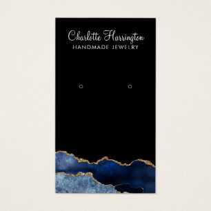 ネイビーアゲート金ゴールドグリッターイヤリングディスプレイカード