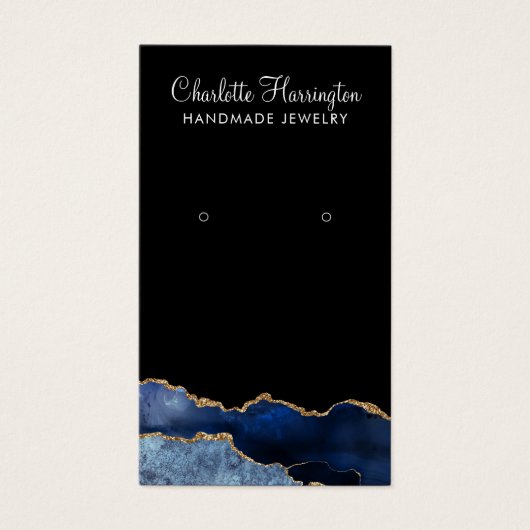ネイビーアゲート金ゴールドグリッターイヤリングディスプレイカード (正面)