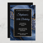 ネイビーアゲート金ゴールドグリッターグラム30歳の誕生日 招待状 (正面/裏面)
