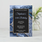 ネイビーアゲート金ゴールドグリッターグラム40歳の誕生日 招待状 (スタンド正面)