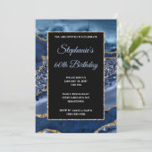ネイビーアゲート金ゴールドグリッターグラム60誕生日 招待状 (スタンド正面)