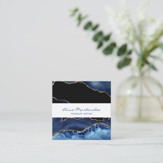 ネイビーアゲート金ゴールドグリッタースクエアビジネスカード スクエア名刺 (スタンド正面)