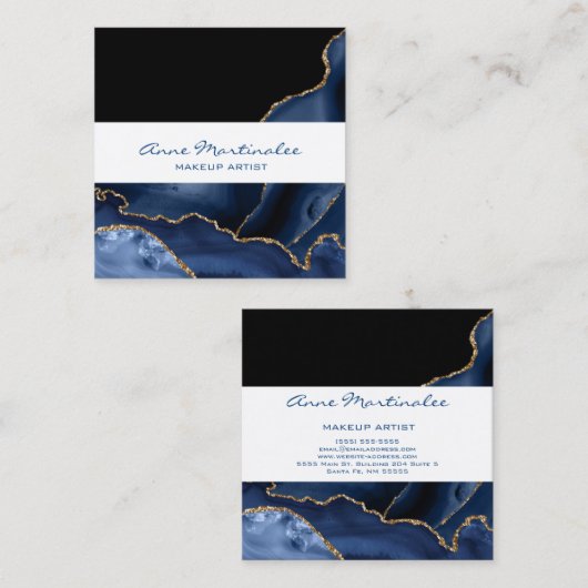 ネイビーアゲート金ゴールドスクエアビジネスカード スクエア名刺 (正面/裏面)