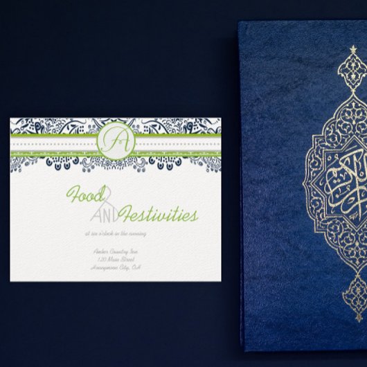 ネイビーアップルグリーングレーラブバード披露宴カード エンクロージャーカード