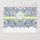 ネイビーアップルグリーングレーラブバード披露宴カード エンクロージャーカード (正面)