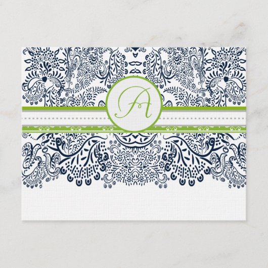 ネイビーアップルグリーングレーラブバード披露宴カード エンクロージャーカード (正面)