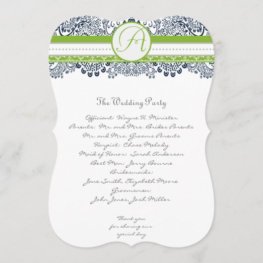 ネイビーアップルグリーングレーラブバード結婚式 プログラム (裏面)