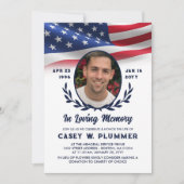 ネイビーアメリカ国旗の楕円形フォトライフお祝い 招待状 (正面)