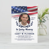 ネイビーアメリカ国旗の楕円形フォトライフお祝い 招待状 (スタンド正面)