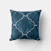 ネイビーアラベスクイカットダマスクモロッコタイルパターン クッション (裏面)