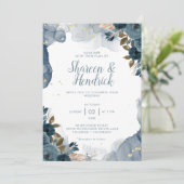 ネイビーアルコールインクフローラルバックウェディング 招待状 (スタンド正面)