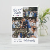 ネイビーアローフォトコラージュ感謝していラヴ結婚ズ サンキューカード (スタンド正面)