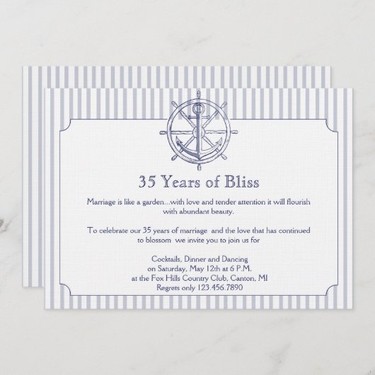 ネイビーアンカーグレー ストライプ アニバーサリー インビテーション (正面/裏面)