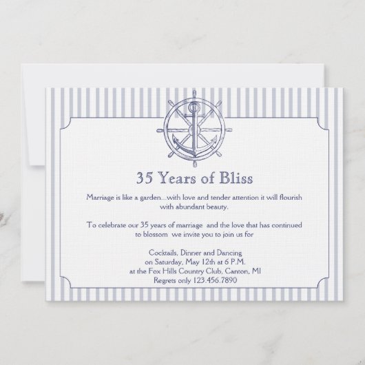 ネイビーアンカーグレー ストライプ 結婚記念日 招待状 (正面)