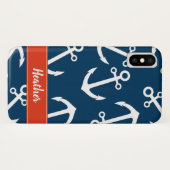 ネイビーアンカーパターン海事モノグラム Case-Mate iPhoneケース (裏面(横))
