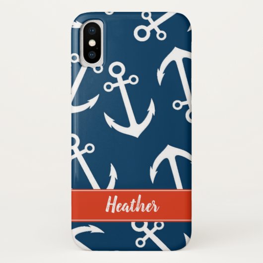 ネイビーアンカーパターン海事モノグラム Case-Mate iPhoneケース (裏面)