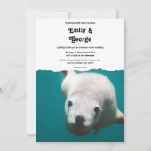 ネイビーアンダーウォーターシーライオンターコイズコースト結婚ーズ 招待状 (正面)