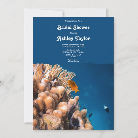 ネイビーアンダーウォーターフィッシュリーフ沿岸ブライダルシャワー 招待状 (正面)