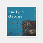 ネイビーアンダーウォーターフィッシュリーフ海ビーチ結婚式 スタンダードカクテルナプキン (正面)