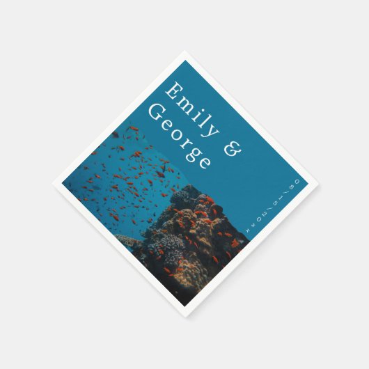 ネイビーアンダーウォーターフィッシュリーフ海ビーチ結婚式 スタンダードカクテルナプキン (角)