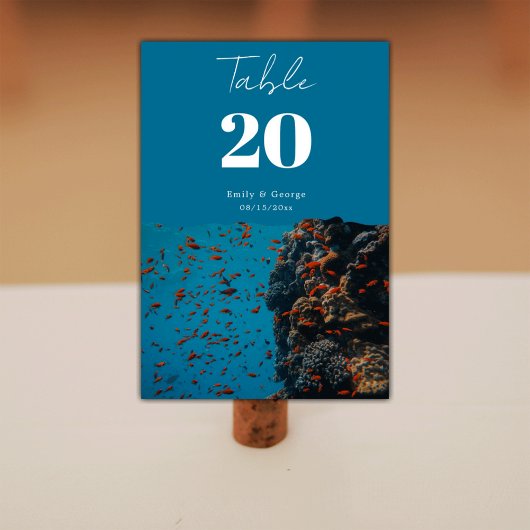 ネイビーアンダーウォーターフィッシュリーフ海ビーチ結婚式 テーブルナンバー