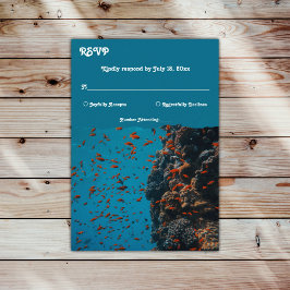 ネイビーアンダーウォーターフィッシュリーフ海ビーチ結婚式 出欠カード