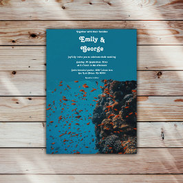 ネイビーアンダーウォーターフィッシュリーフ海ビーチ結婚式 招待状