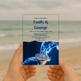 ネイビーアンダーザシークラゲビーチ沿岸結婚部 アクリル招待状
