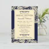 ネイビーアンドクリームレースブライダルシャワー 招待状 (スタンド正面)