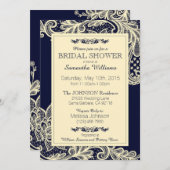 ネイビーアンドクリームレースブライダルシャワー 招待状 (正面/裏面)