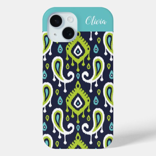 ネイビーアンドグリーンイカットペイズリーモノグラム Case-Mate iPhoneケース (裏面)