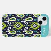 ネイビーアンドグリーンイカットペイズリーモノグラム Case-Mate iPhoneケース (裏面 (横))
