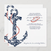 ネイビーアンドコーラルいかりビーチ結婚式招待状 招待状 (正面/裏面)
