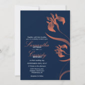 ネイビーアンドコーラルアイリスフローラ結婚式招待状 招待状 (正面)