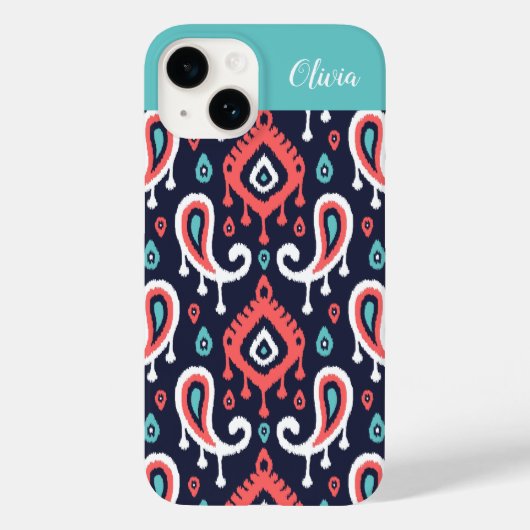 ネイビーアンドコーラルイカットペイズリーモノグラム Case-Mate iPhoneケース (裏面)