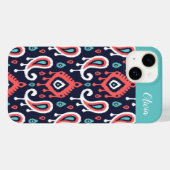 ネイビーアンドコーラルイカットペイズリーモノグラム Case-Mate iPhoneケース (裏面 (横))